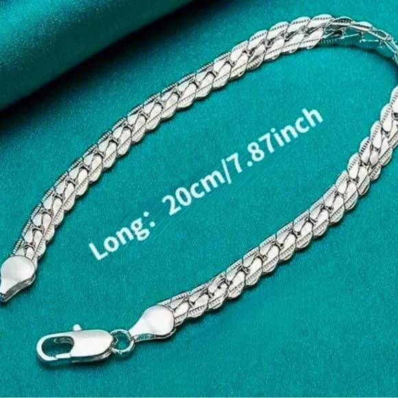 925 Silver Flat Chain Bracelet Unisex 5mm 8 Inches - Picture 2 of 4